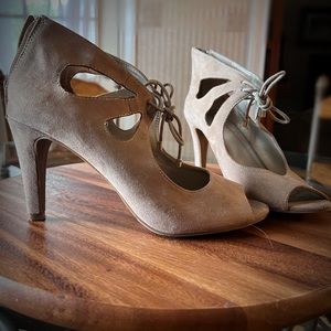Tan faux suede heels